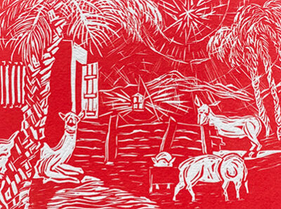 Animals at the Stable (red version)