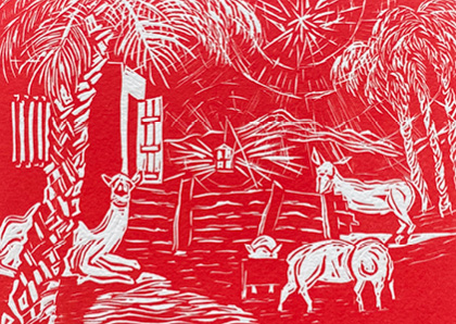 Animals at the Stable (red version)